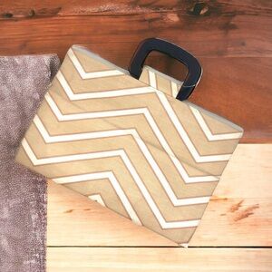 Large Tan Canvas Chevron Summer Bag w/ Acrylic Top Handles